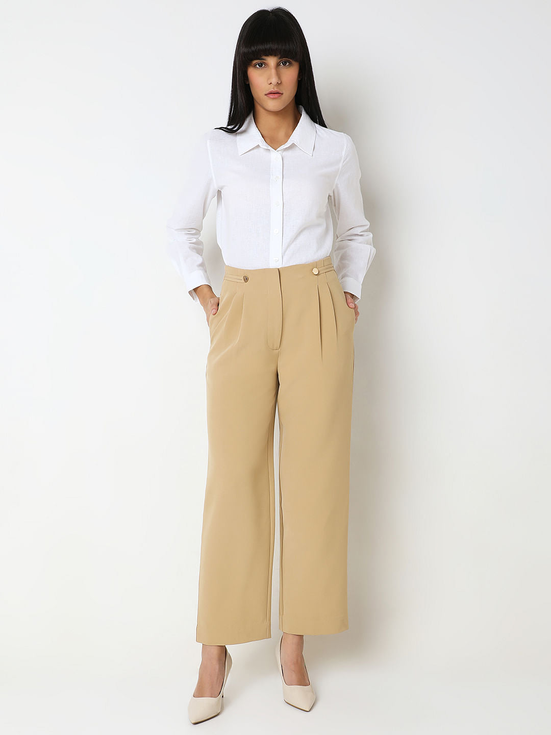 Tan High Rise Pants