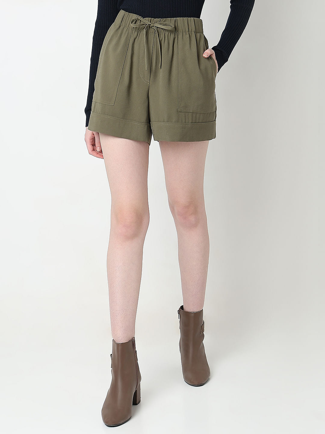 Green High Rise Shorts