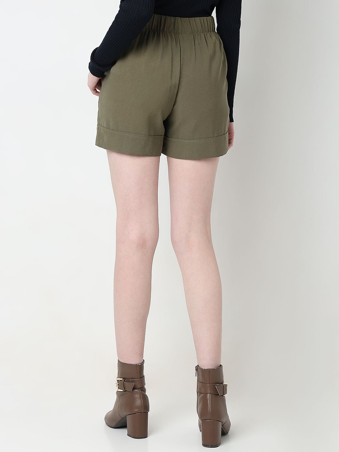 Green High Rise Shorts