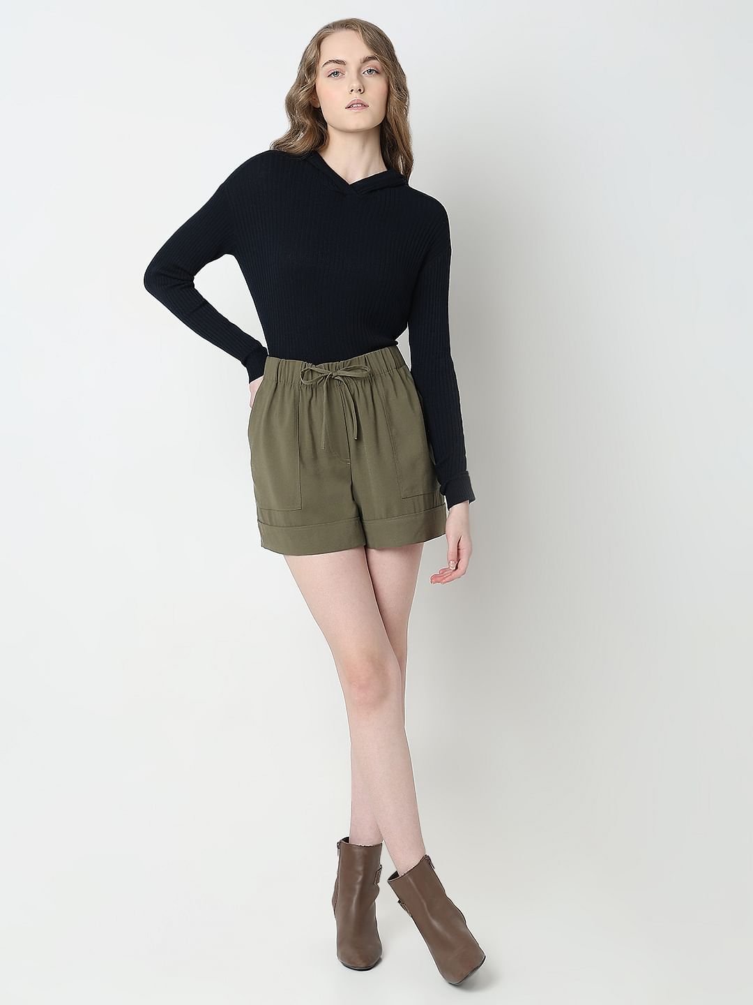 Green High Rise Shorts