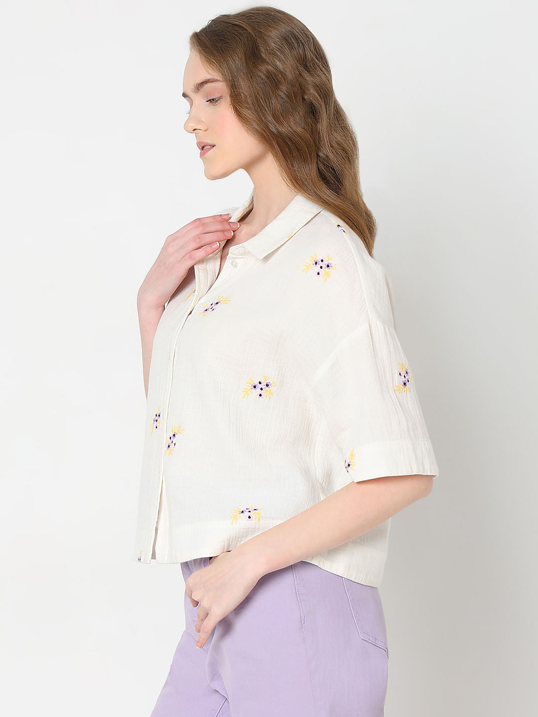White Floral Cotton Shirt