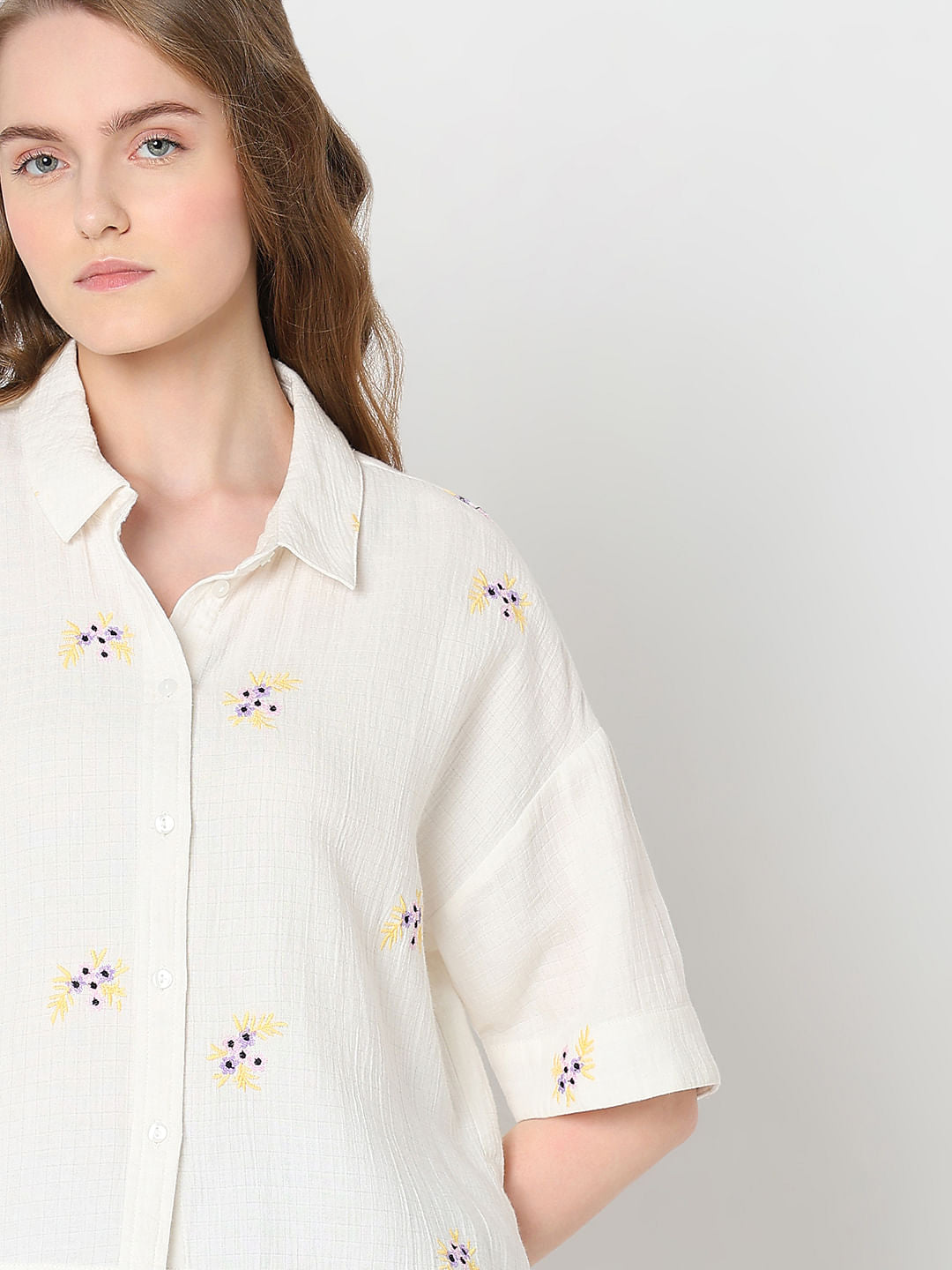 White Floral Cotton Shirt