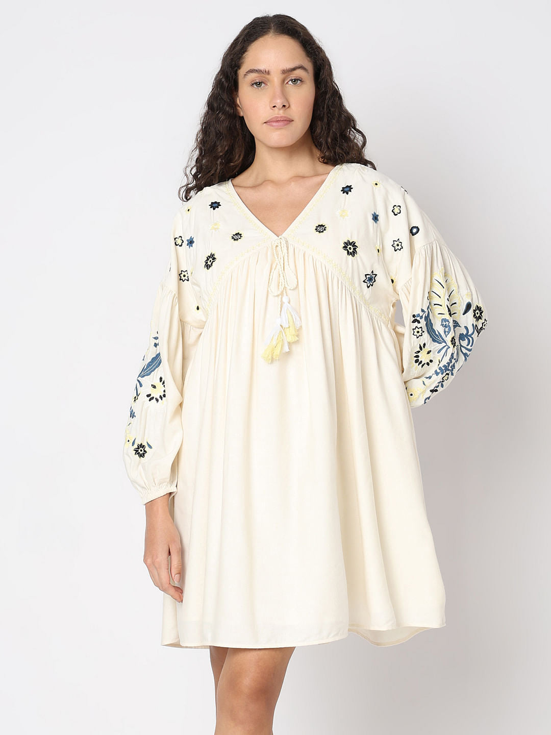 Ecru Embroidered Shift Dress