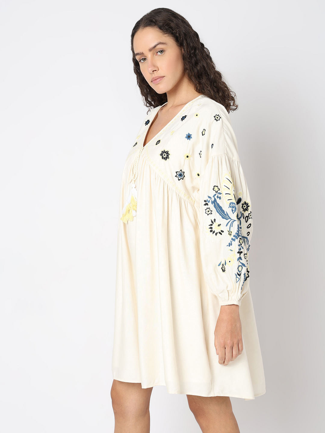Ecru Embroidered Shift Dress
