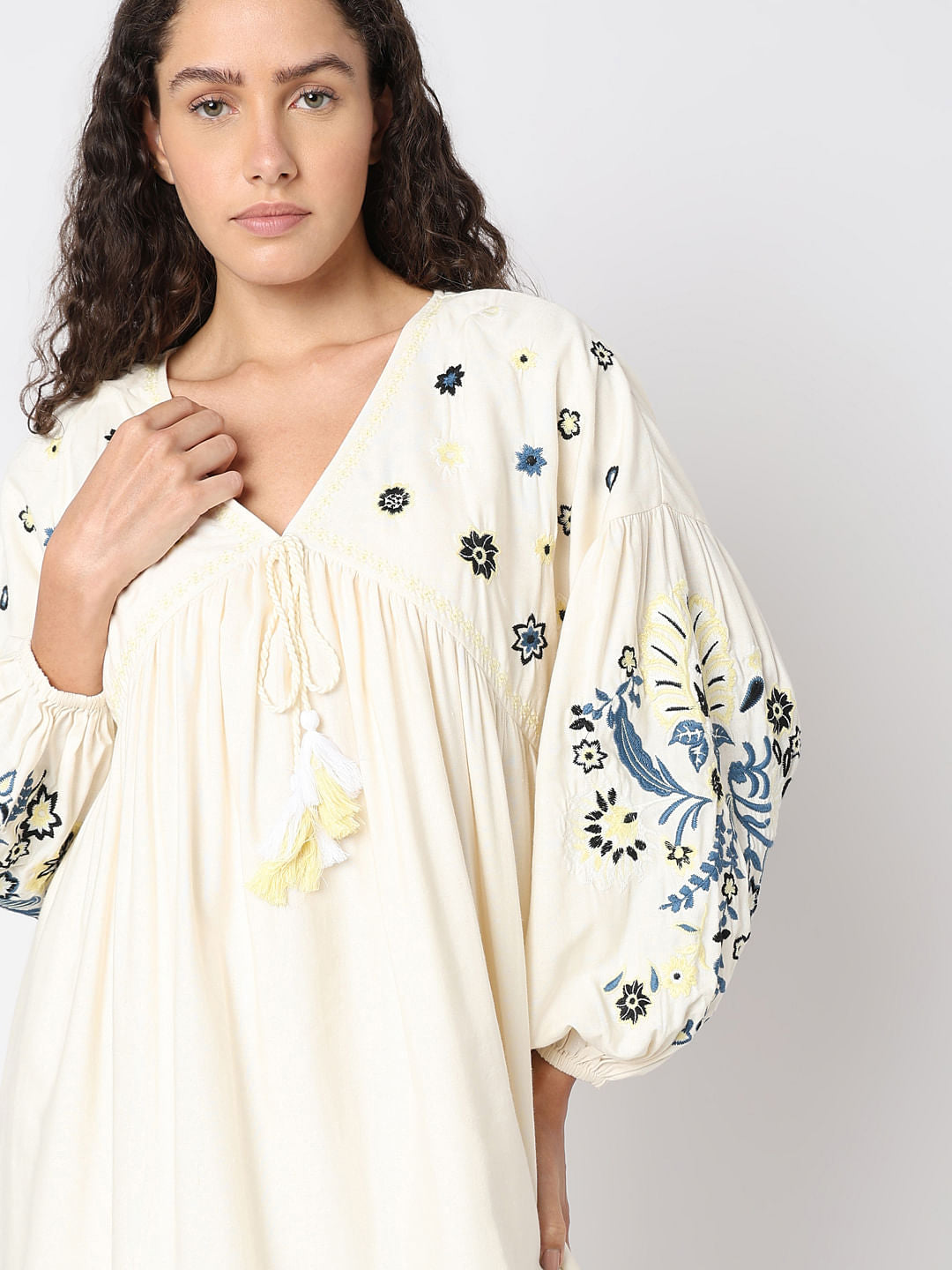 Ecru Embroidered Shift Dress