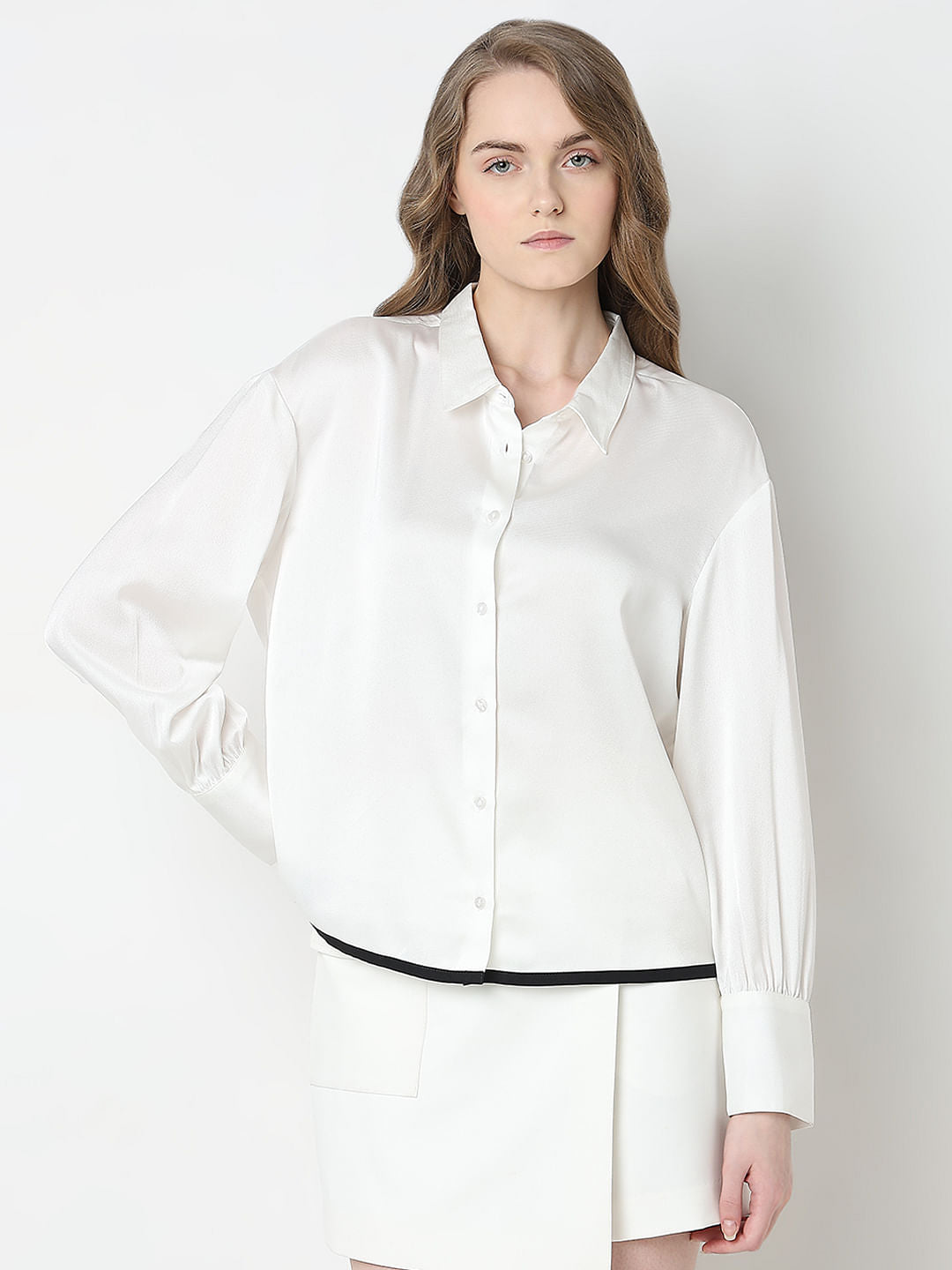White Contrast Detail Shirt