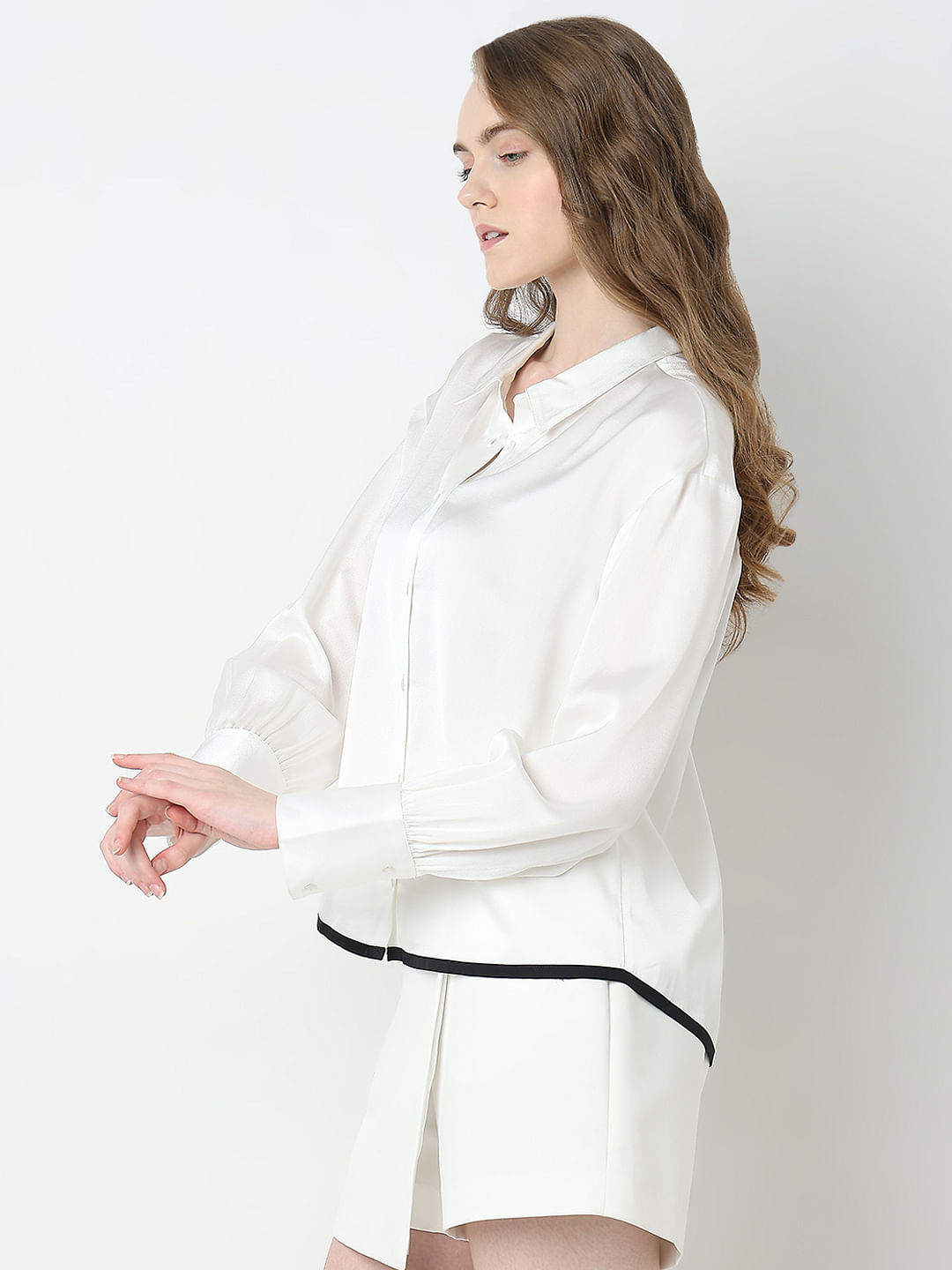 White Contrast Detail Shirt