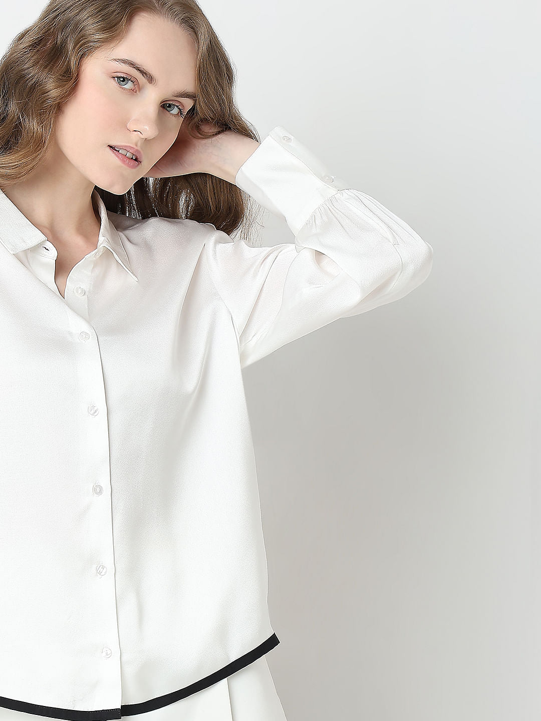 White Contrast Detail Shirt