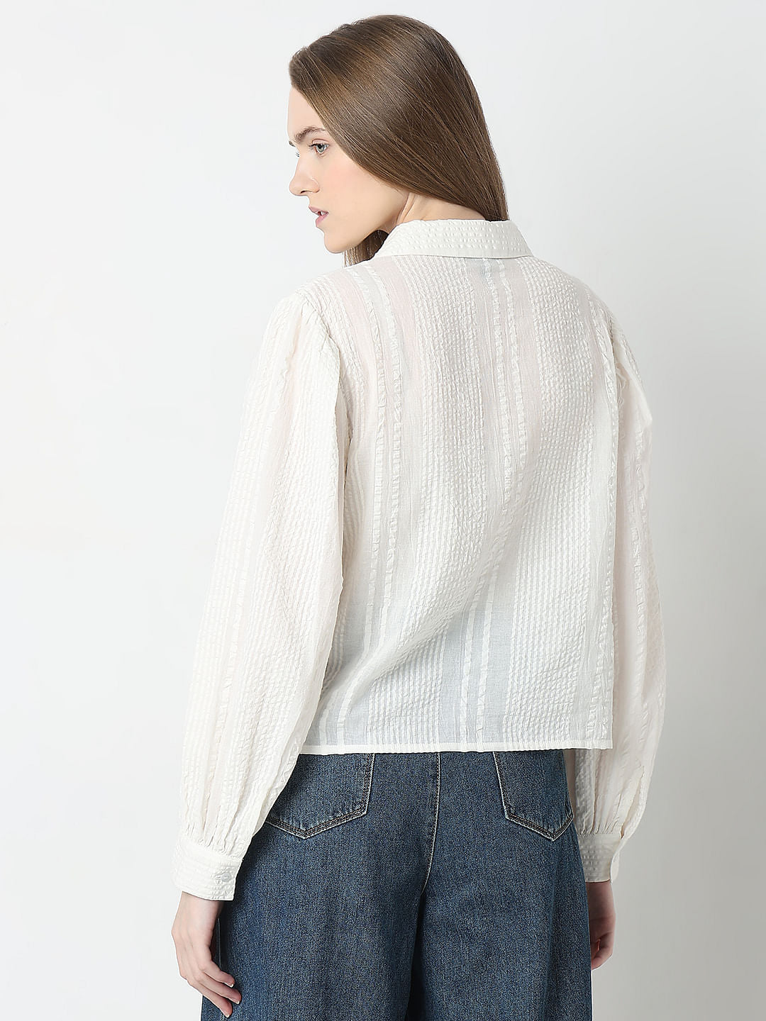 White Floral Cotton Textured Shirt