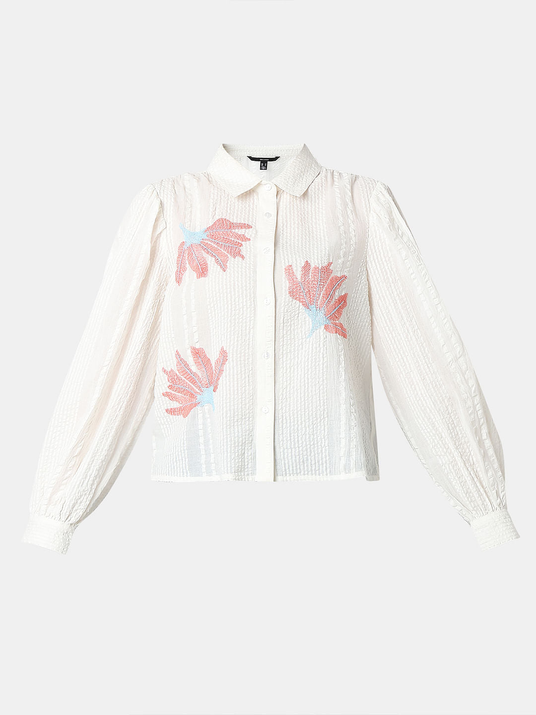 White Floral Cotton Textured Shirt