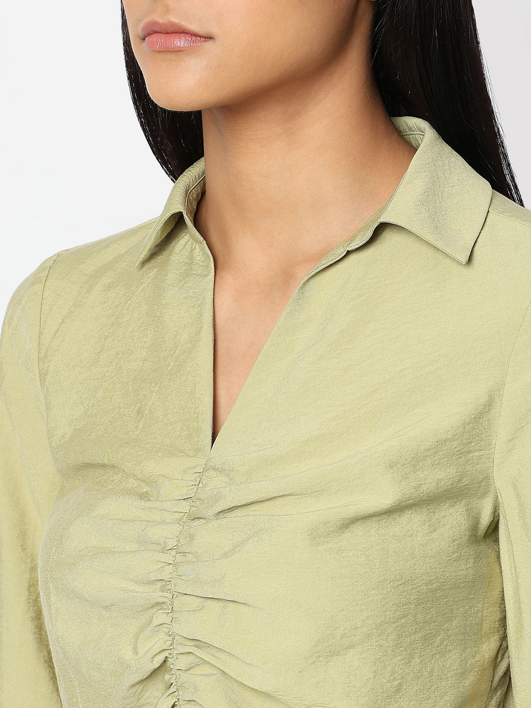 Green Ruched Cropped Shirt