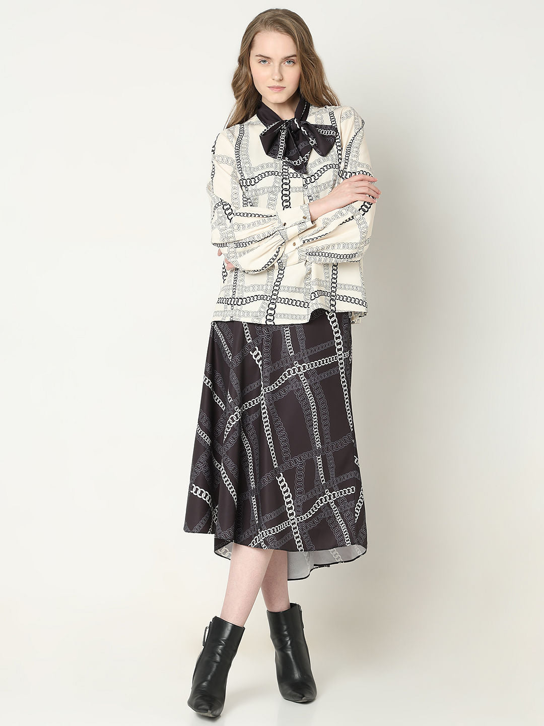 Beige Chain Print Co-Ord Set Top