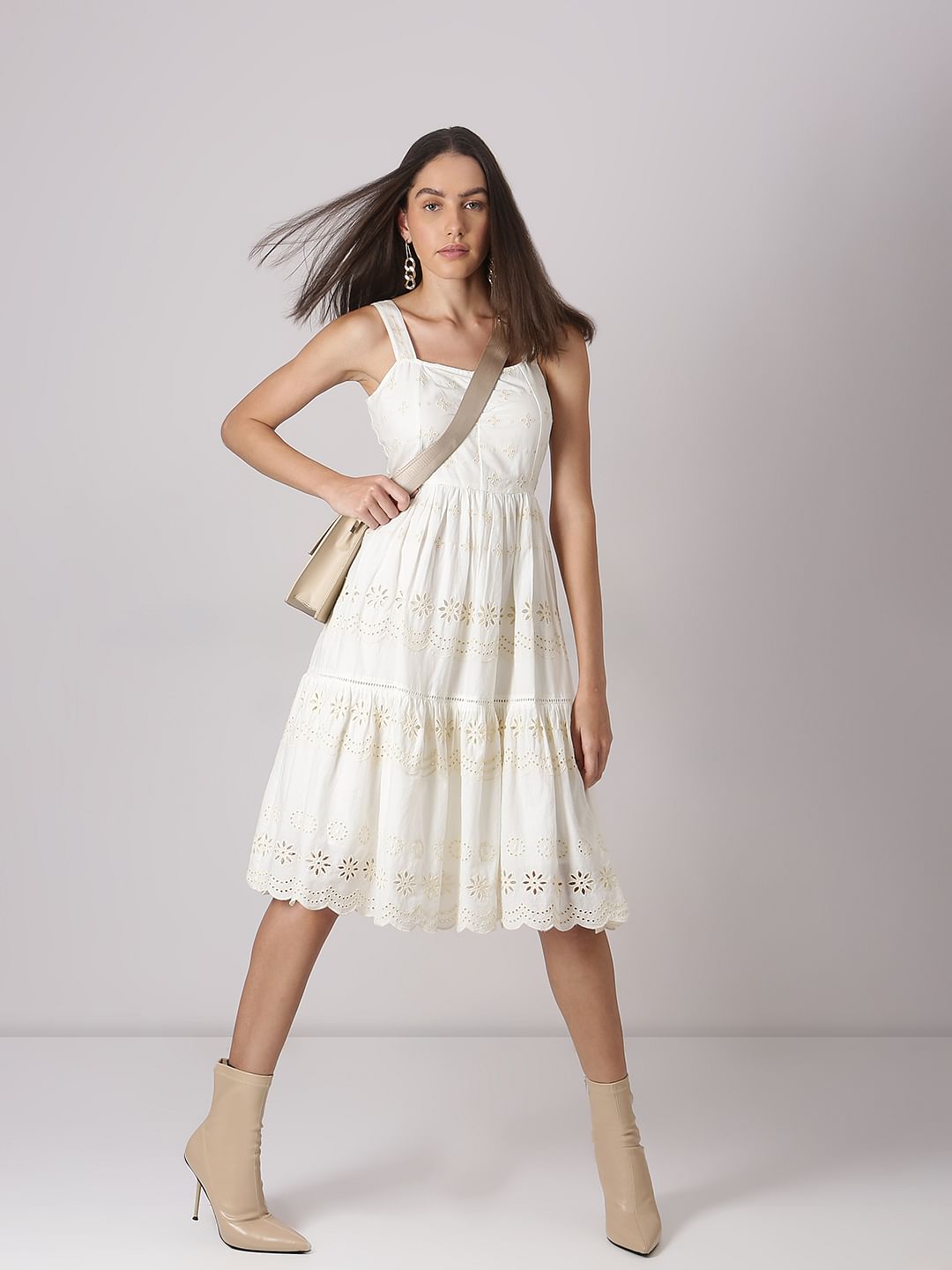 Off-White Schiffli Strappy Midi Dress