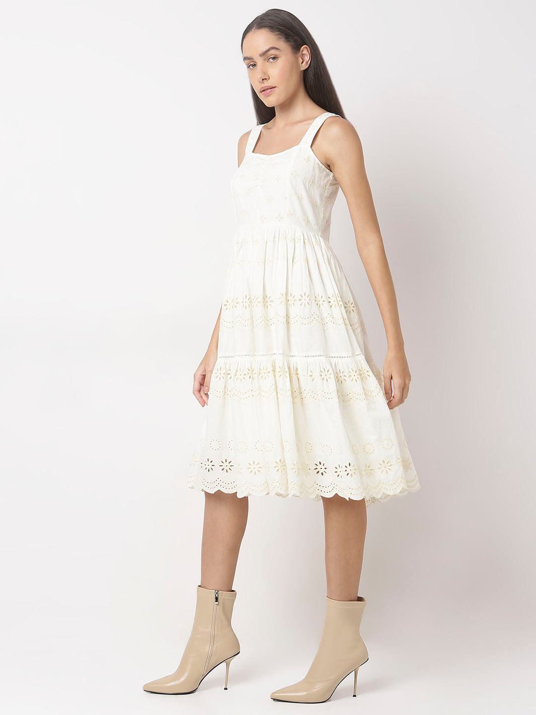 Off-White Schiffli Strappy Midi Dress