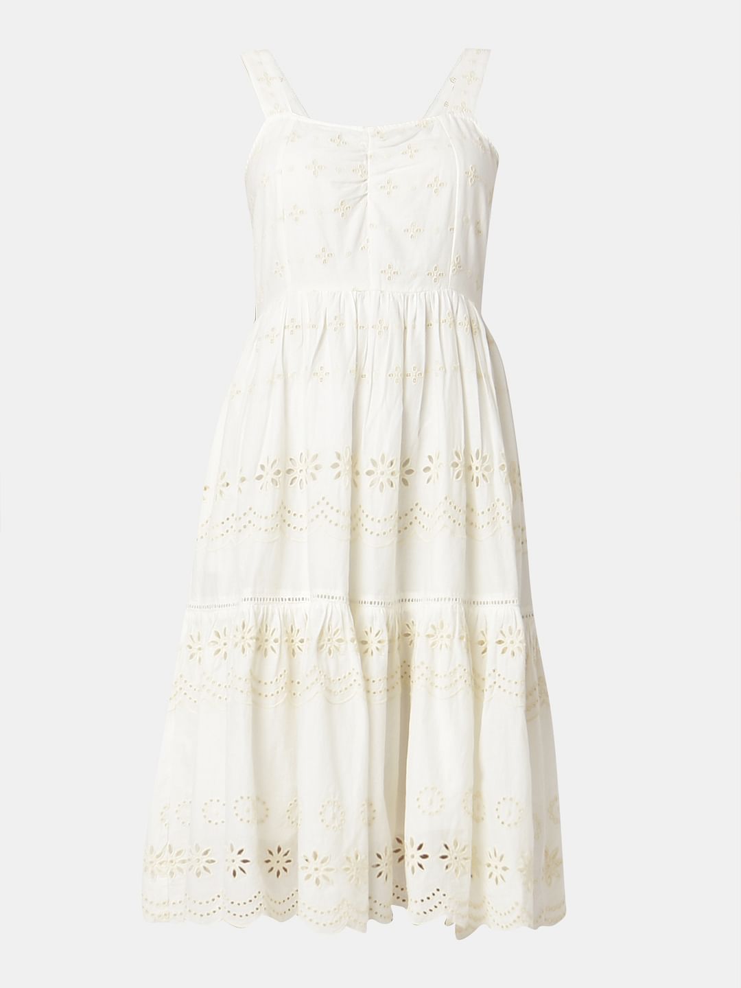 Off-White Schiffli Strappy Midi Dress