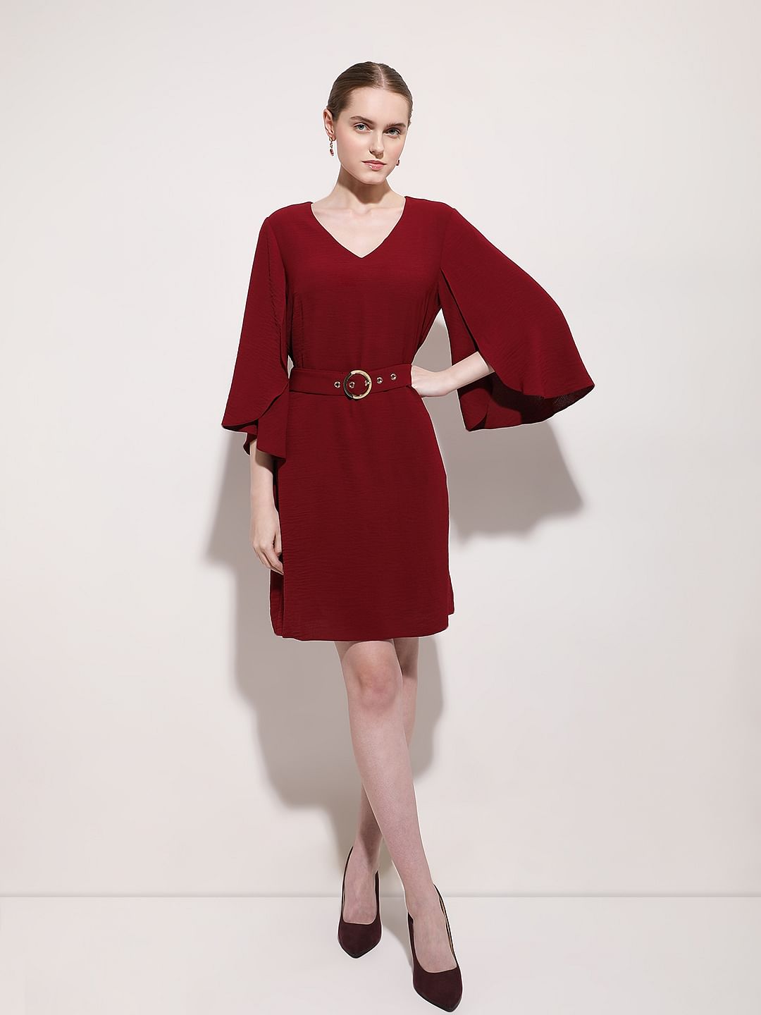 Red V-Neck Mini Dress