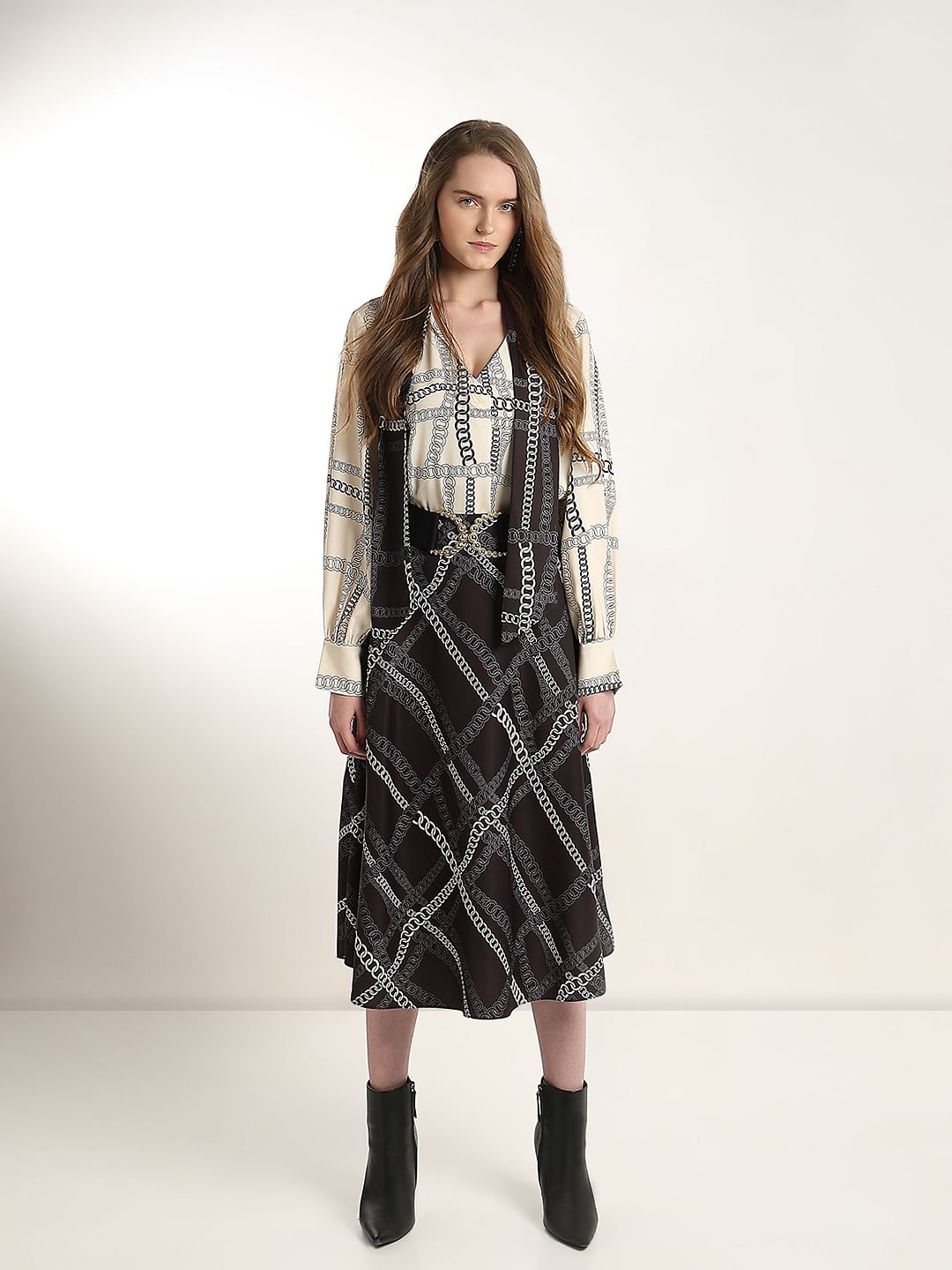 Black Chain Print Co-Ord Set Skirt