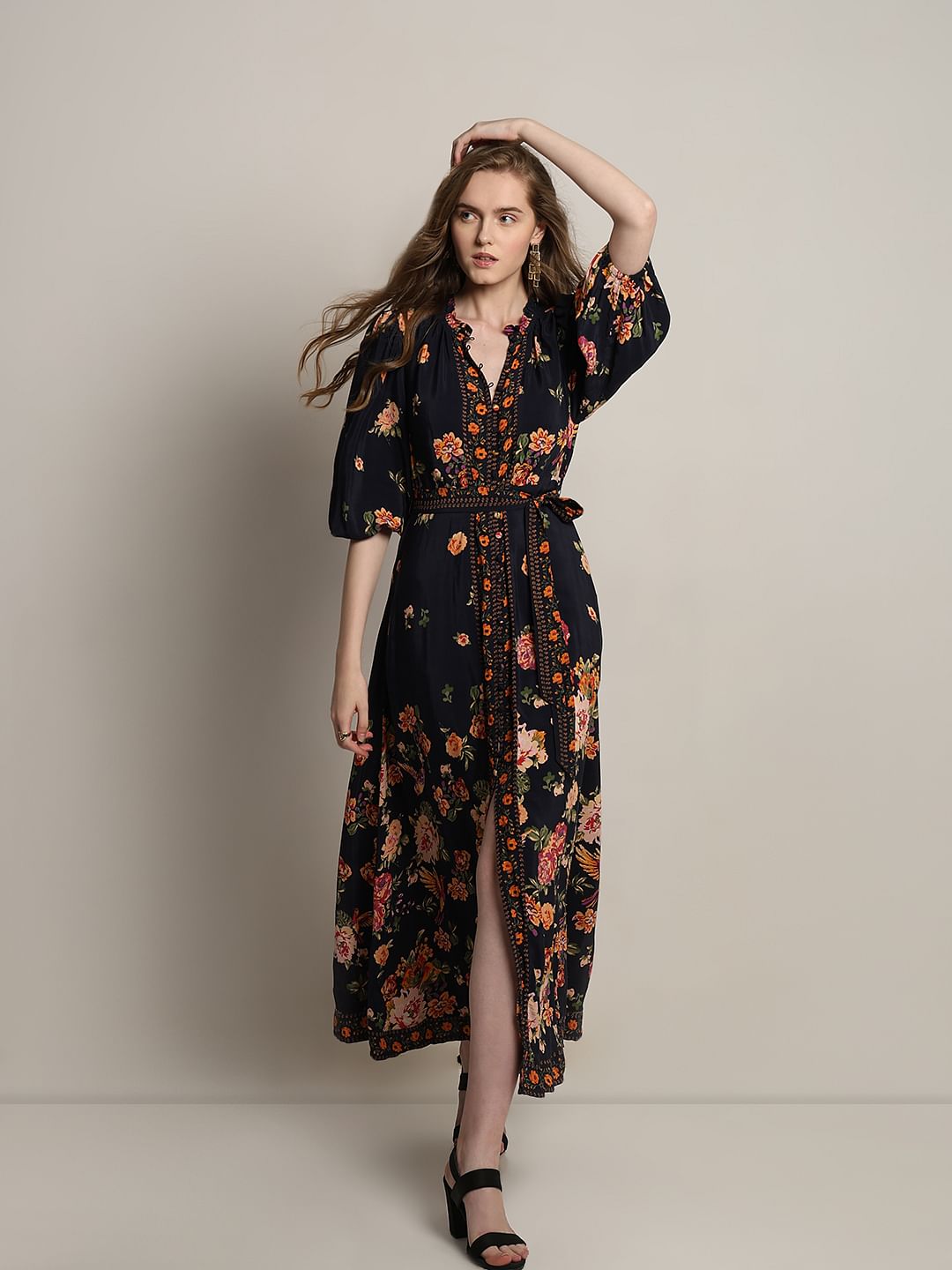 Blue Floral Print Dress