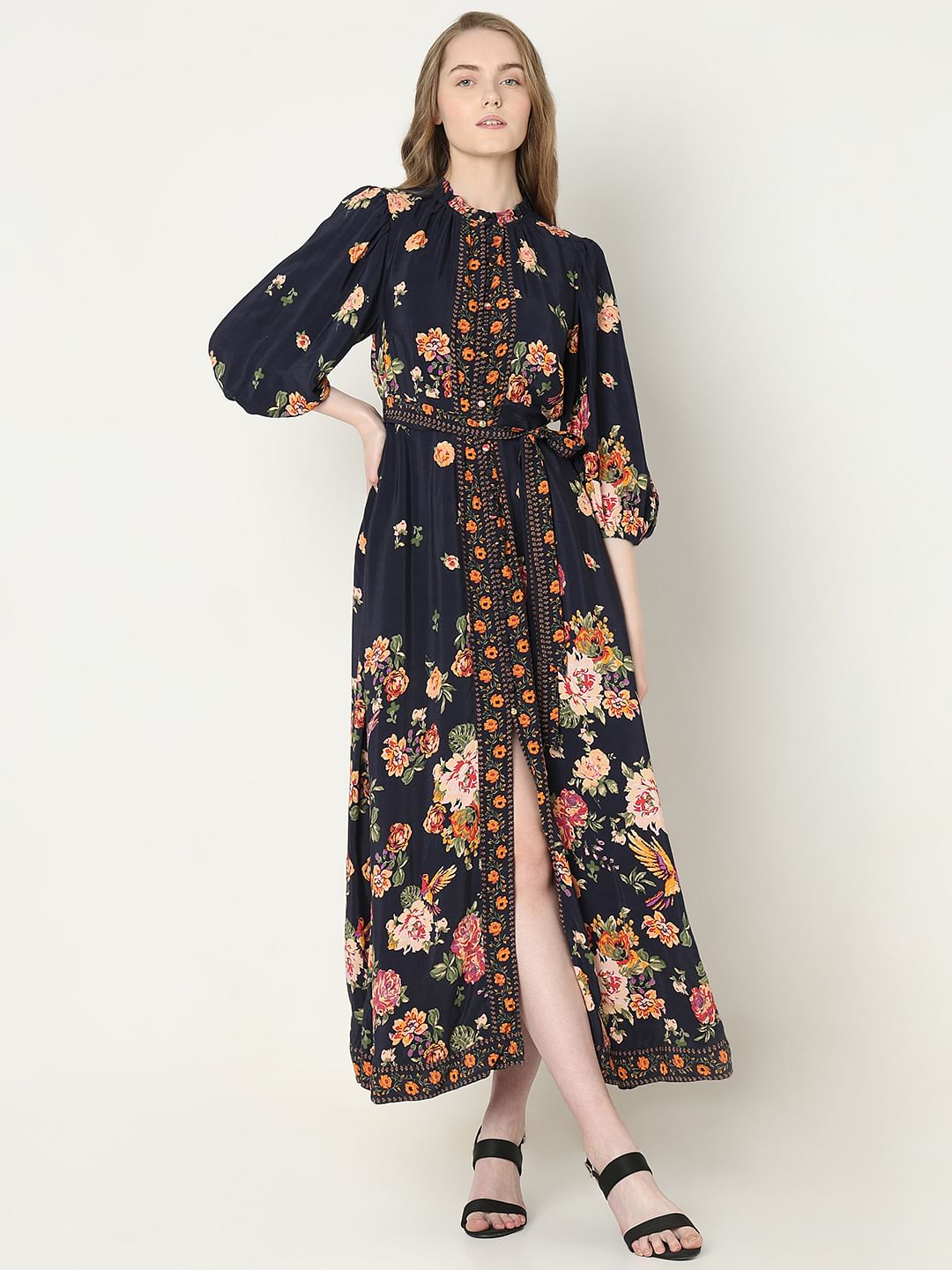 Blue Floral Print Dress