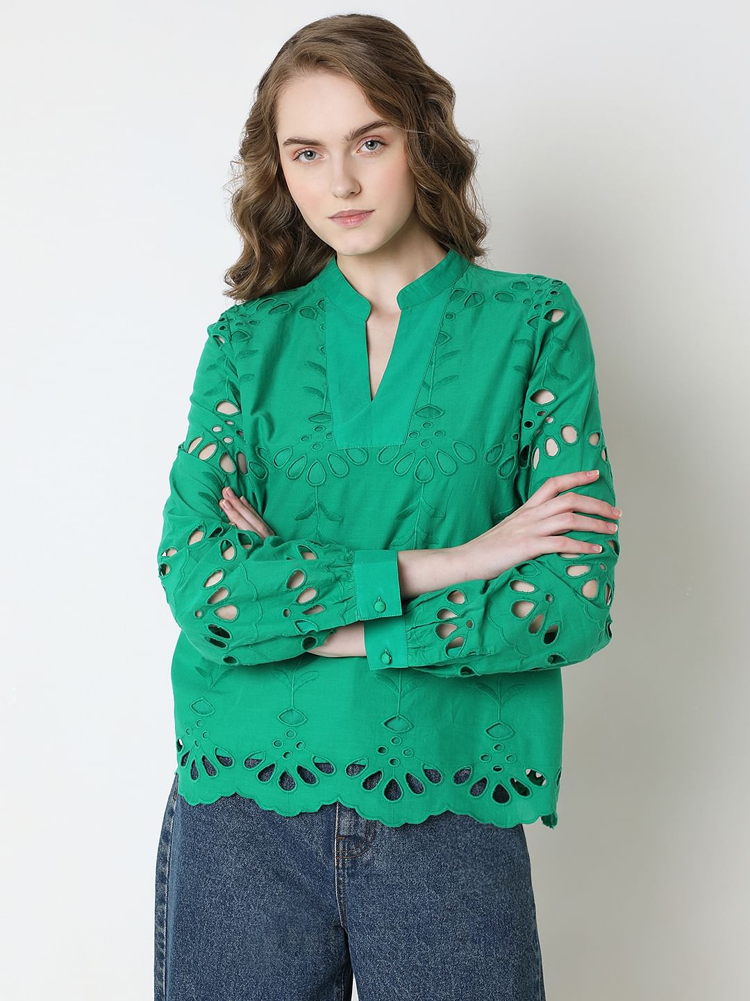 Green Floral Cut-Out Top