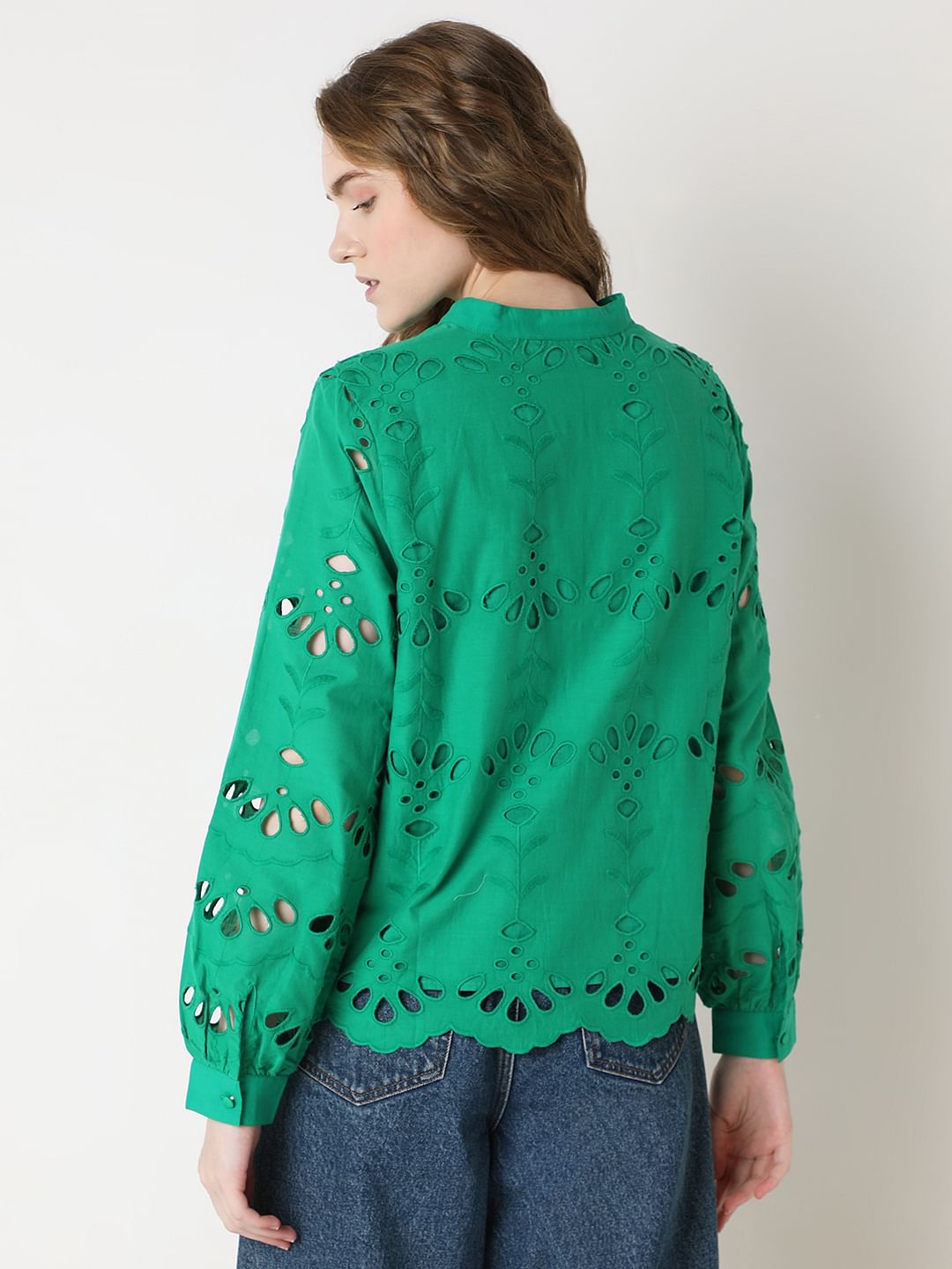 Green Floral Cut-Out Top