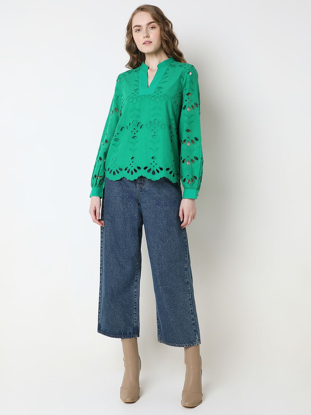 Green Floral Cut-Out Top