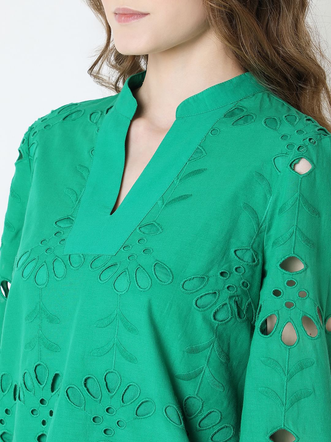 Green Floral Cut-Out Top