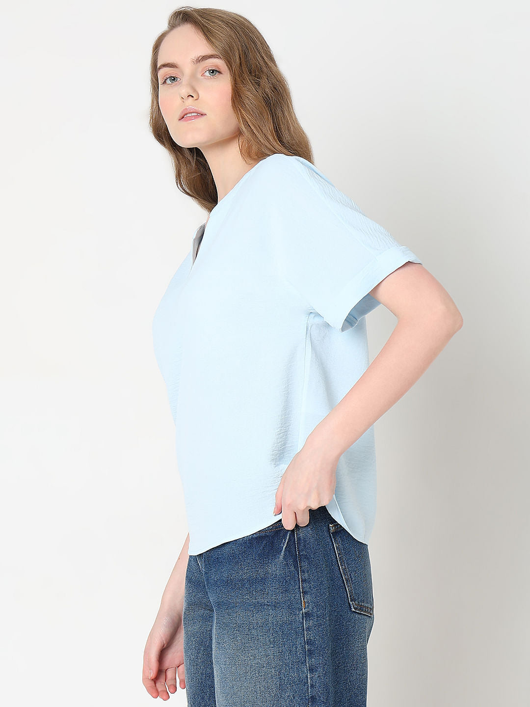 Light Blue V-Neck Top