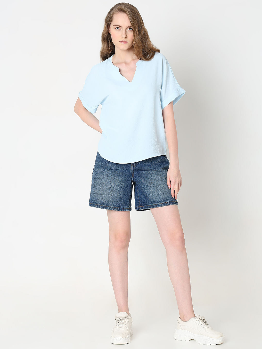 Light Blue V-Neck Top
