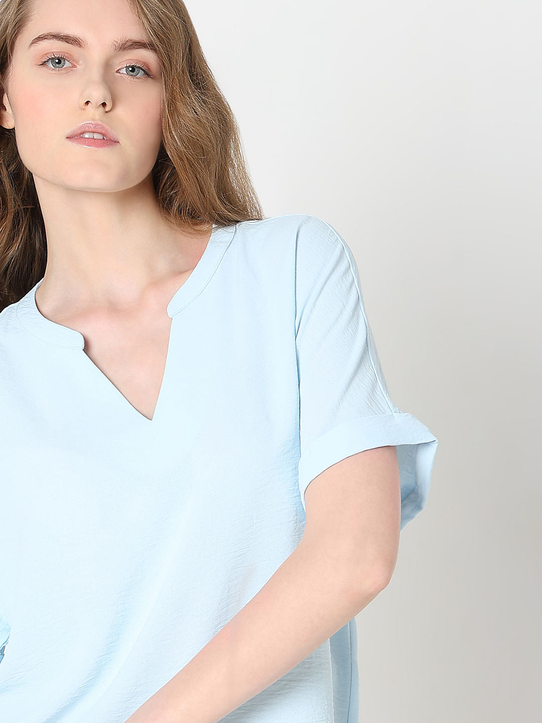 Light Blue V-Neck Top