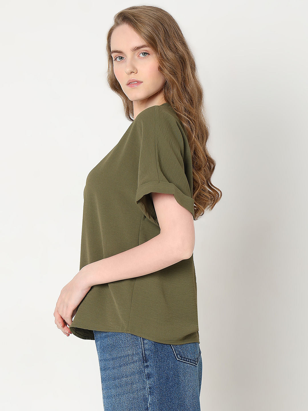Dark Green V-Neck Top