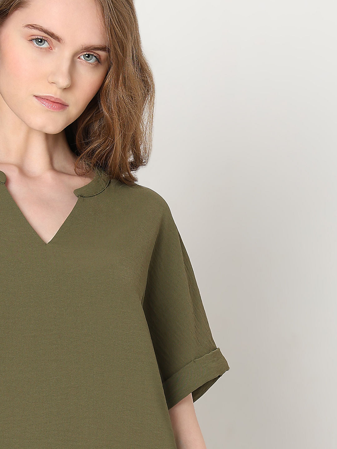 Dark Green V-Neck Top