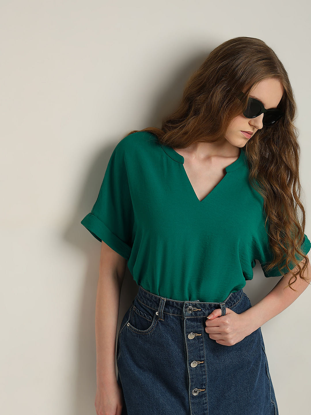 Green V-Neck Top