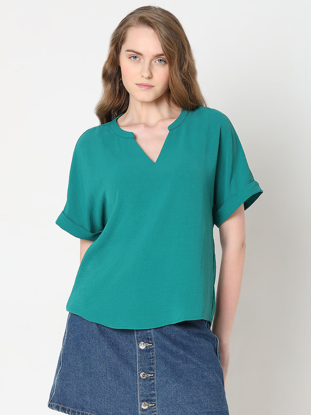 Green V-Neck Top