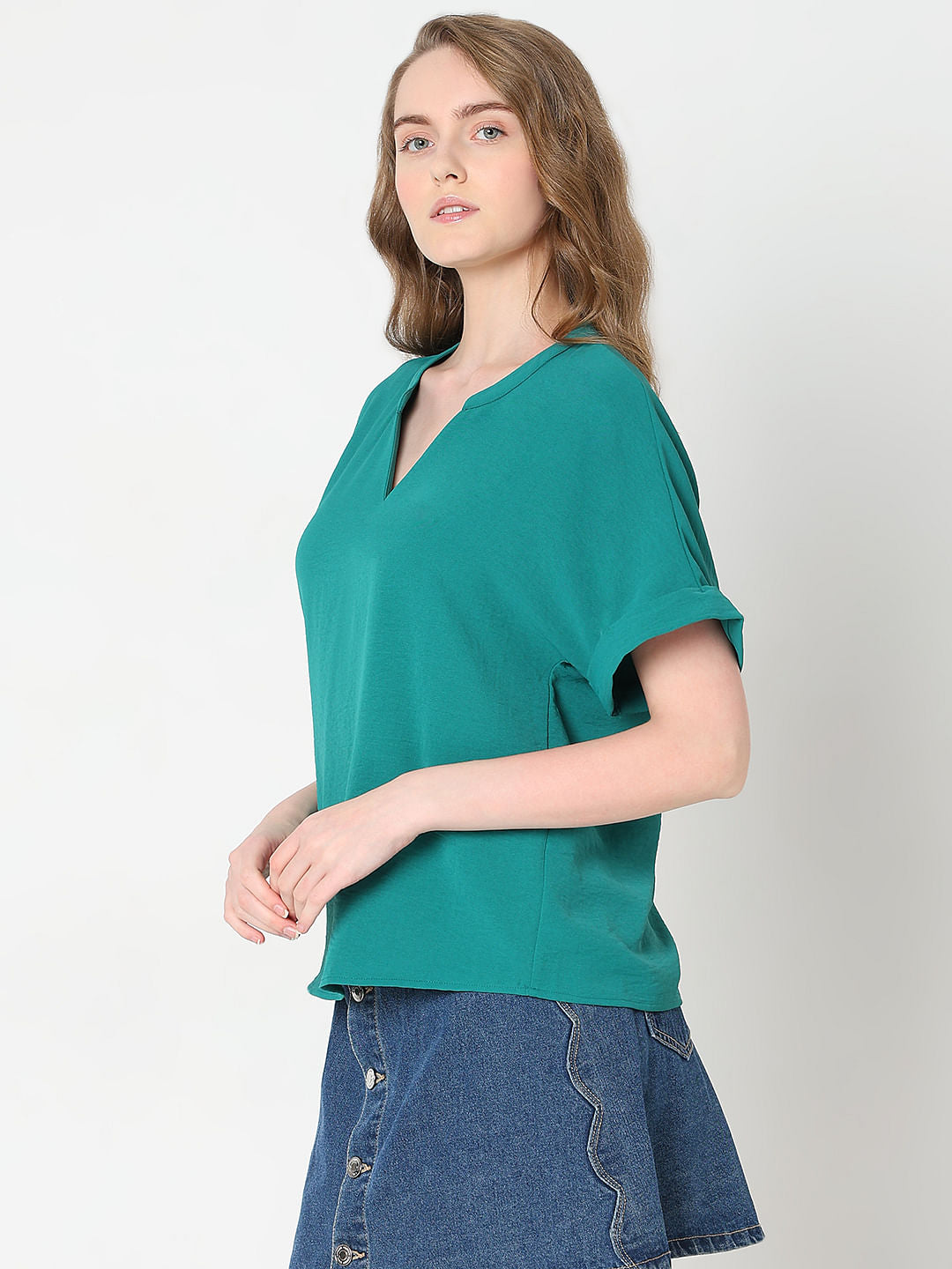 Green V-Neck Top