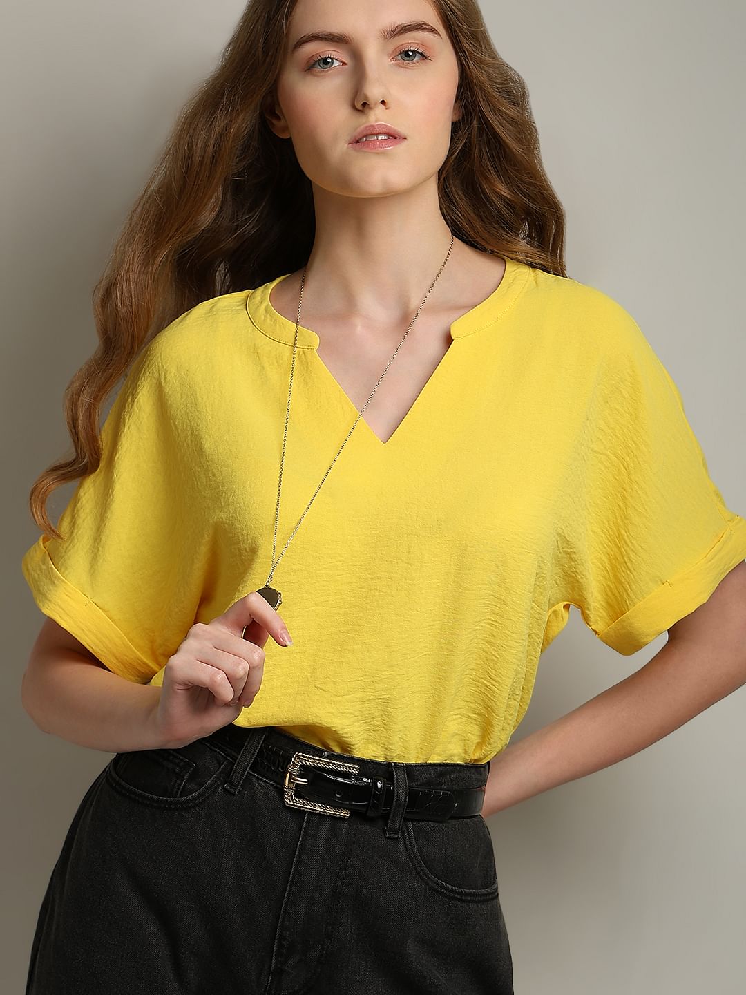 Bright Yellow V-Neck Top