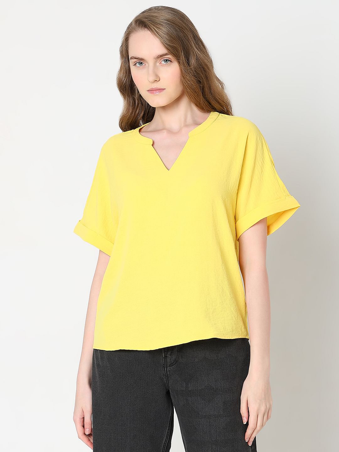 Bright Yellow V-Neck Top
