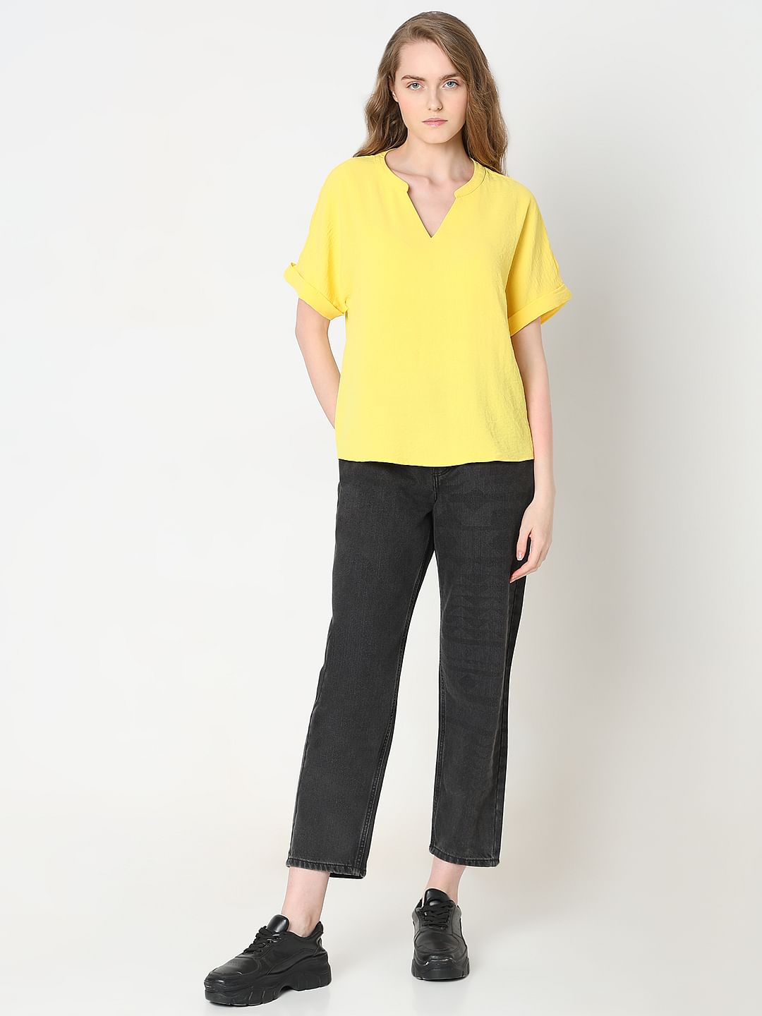 Bright Yellow V-Neck Top