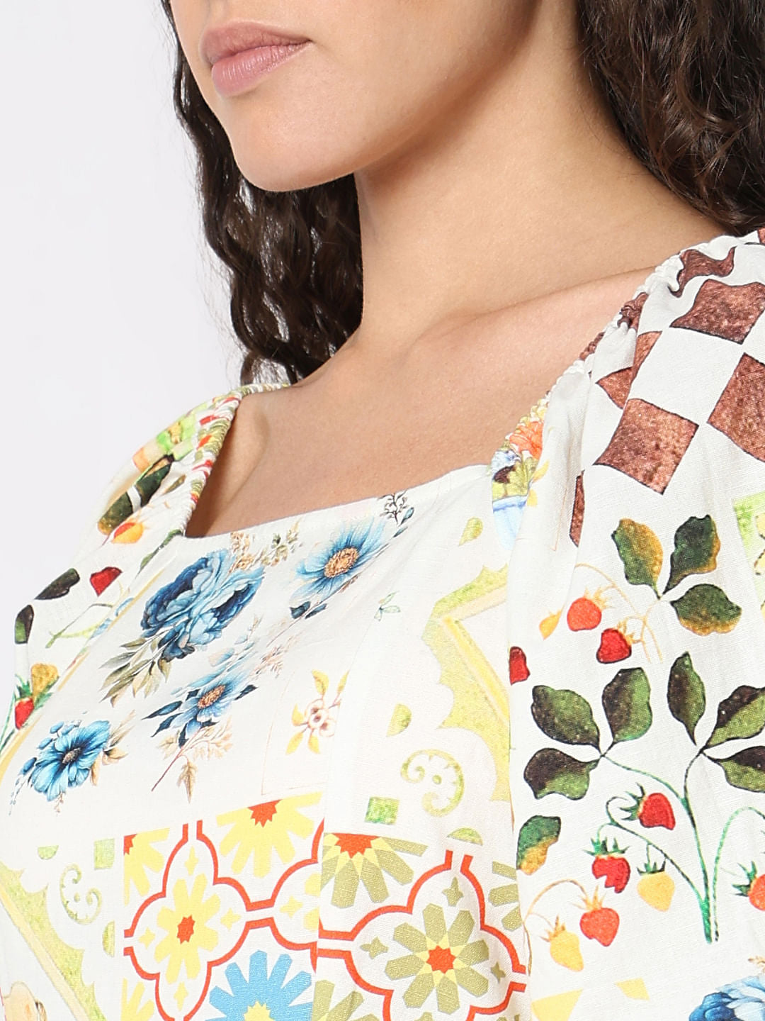 Pale Yellow Floral Midi Dress