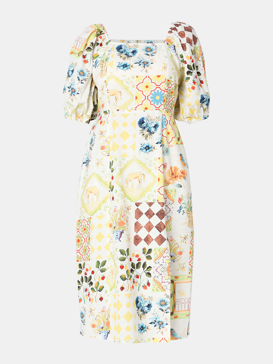 Pale Yellow Floral Midi Dress