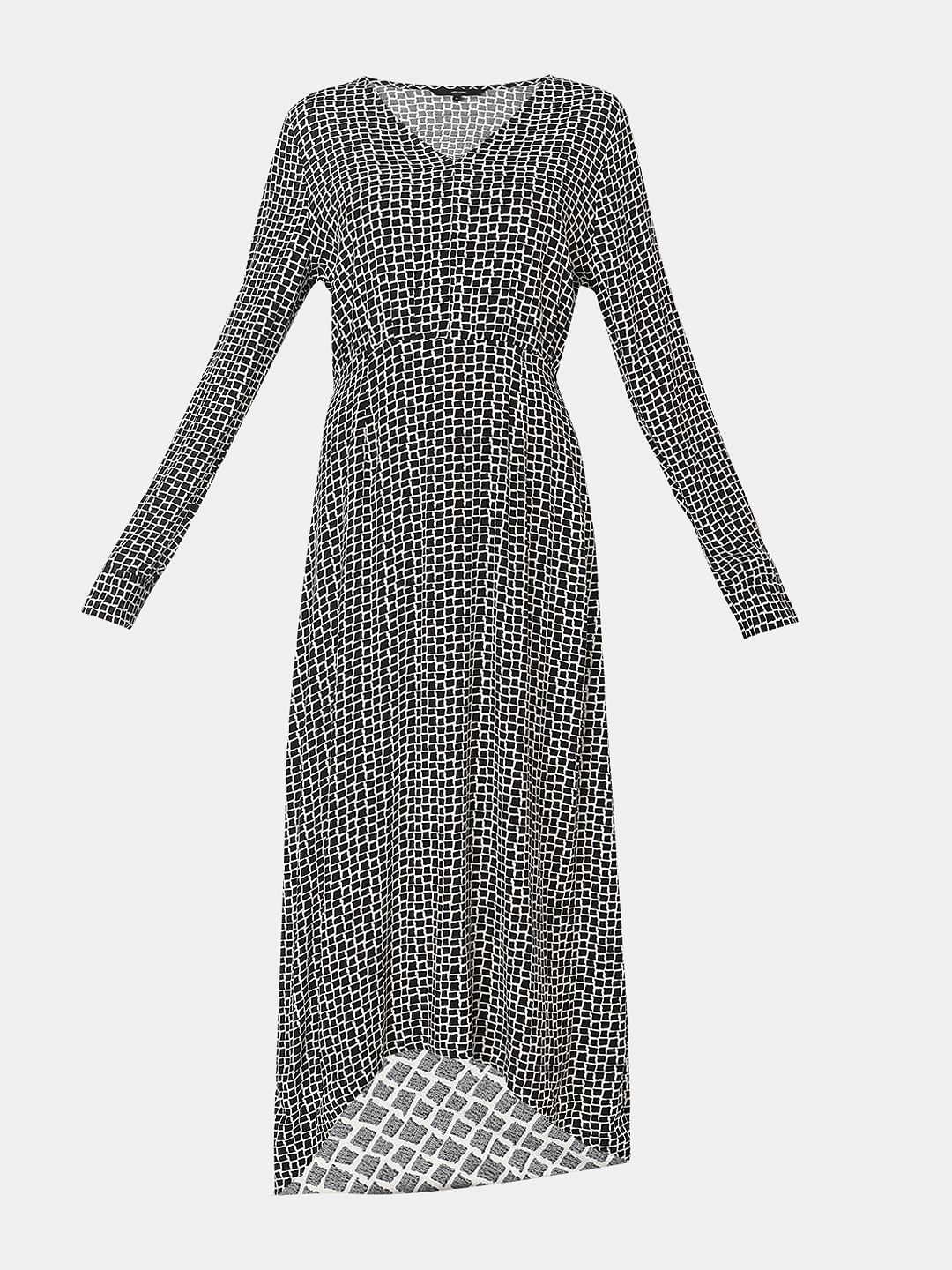 Black Abstract Print Midi Dress