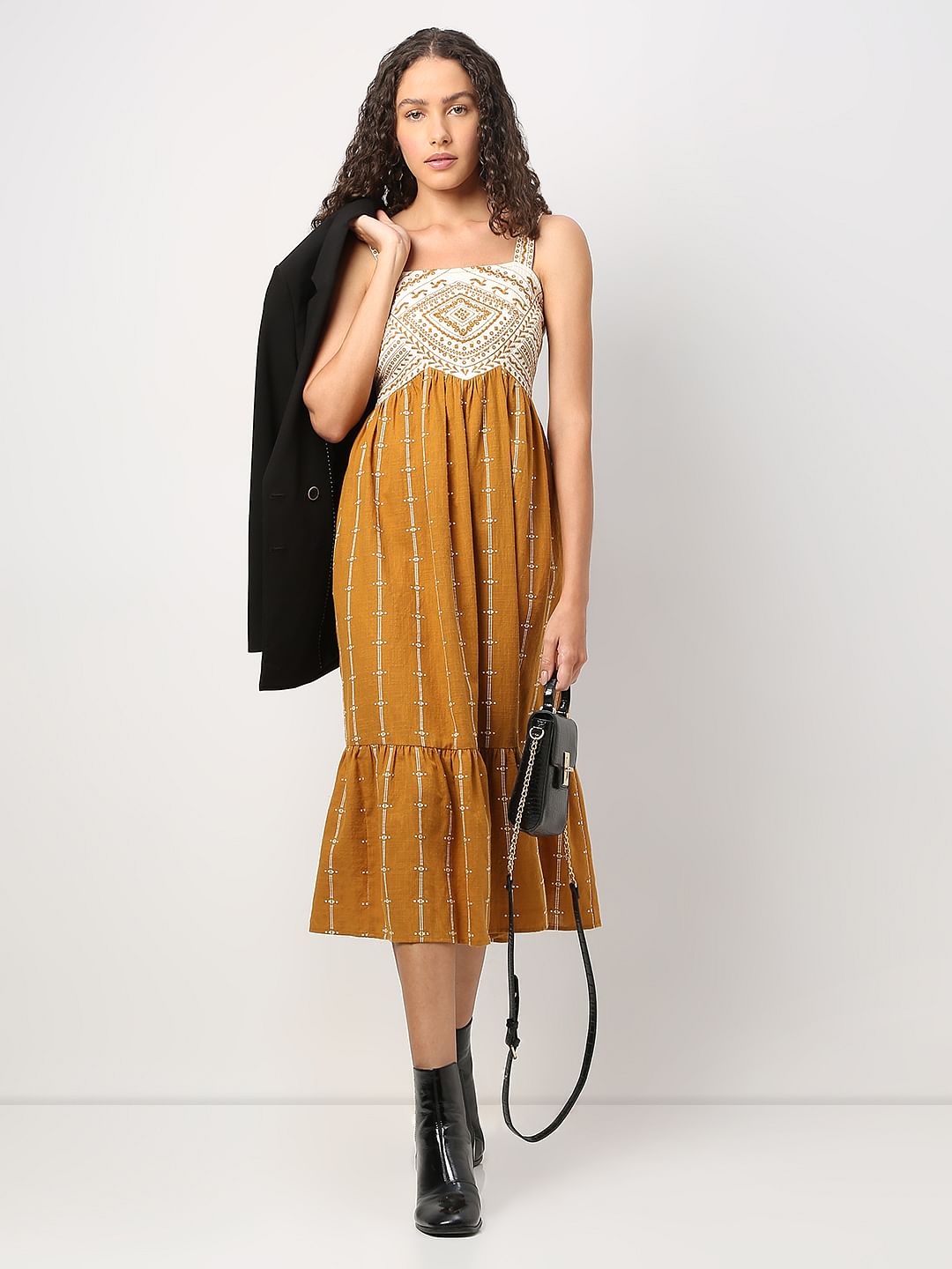 Mustard Embroidered Midi Dress Mustard Embroidered Midi Dress