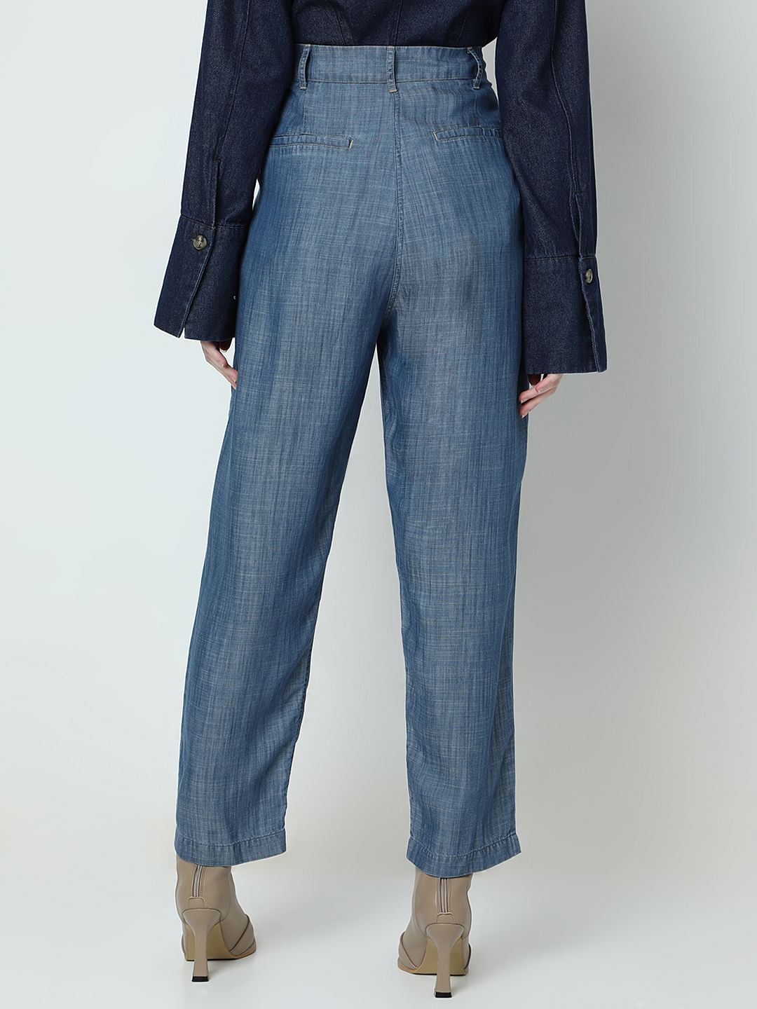 Blue High Rise Tencel Pants