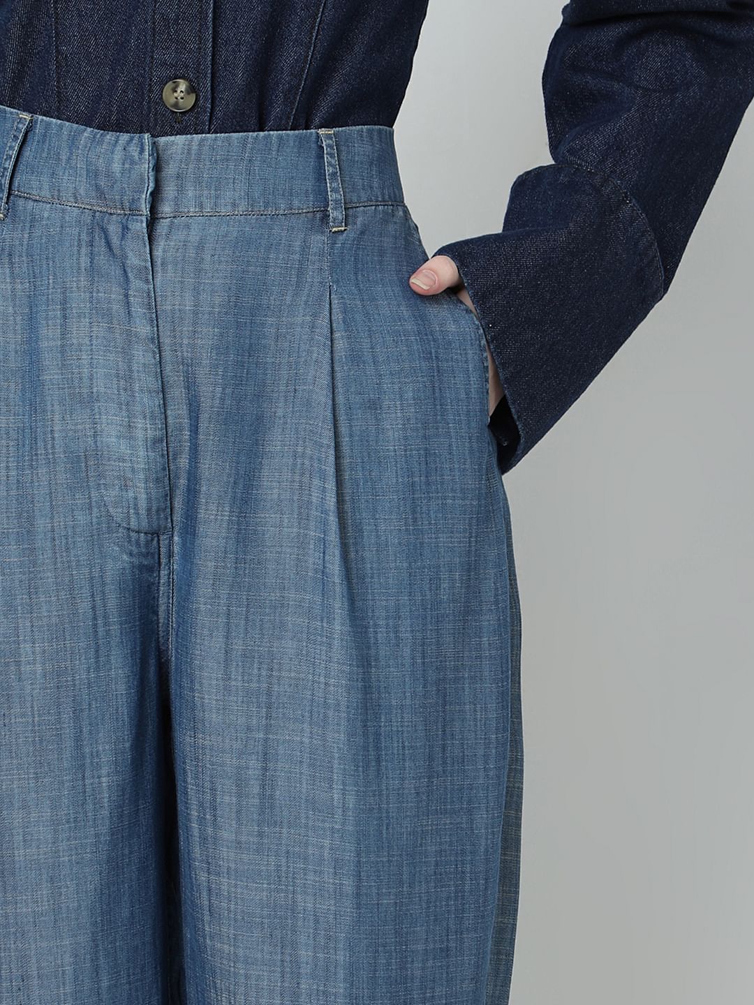 Blue High Rise Tencel Pants