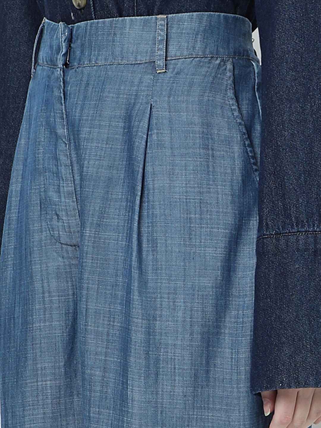 Blue High Rise Tencel Pants