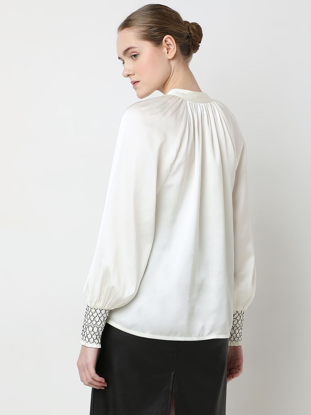 White Contrast Stitch Detail Top