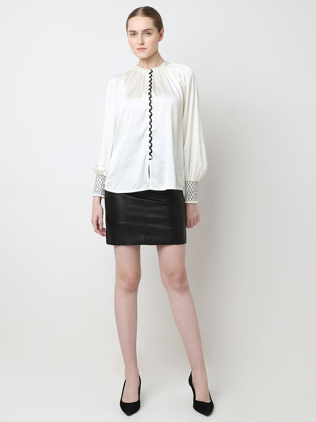 White Contrast Stitch Detail Top