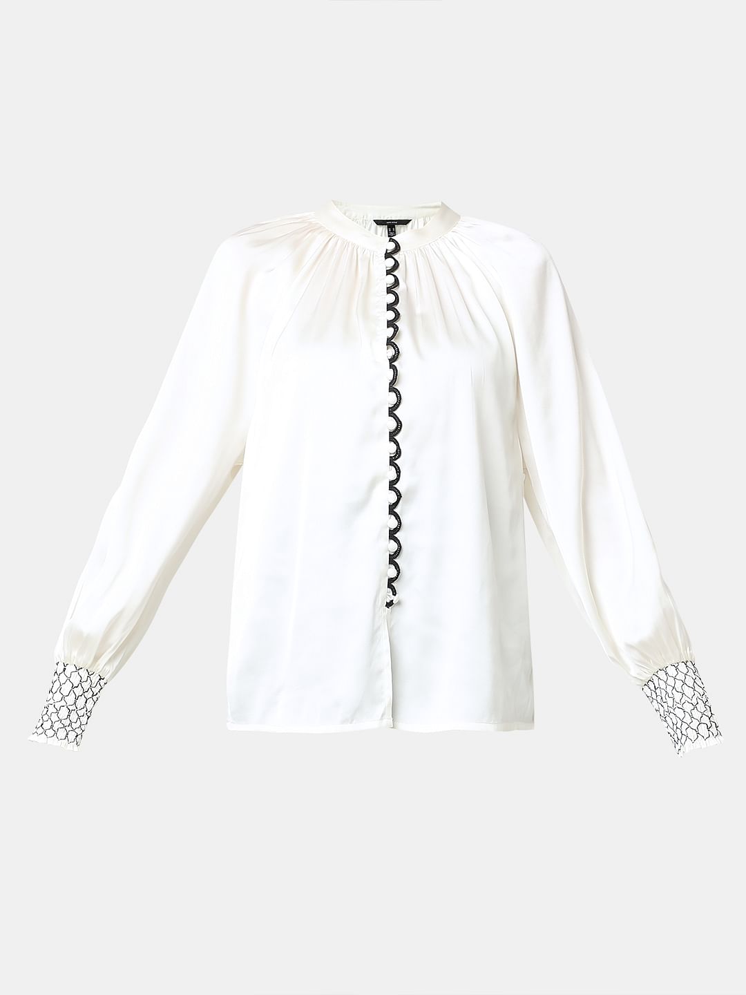 White Contrast Stitch Detail Top