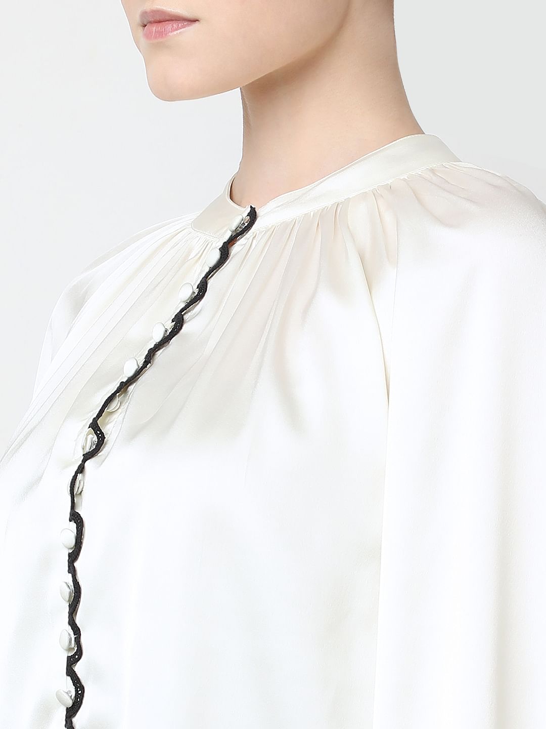 White Contrast Stitch Detail Top