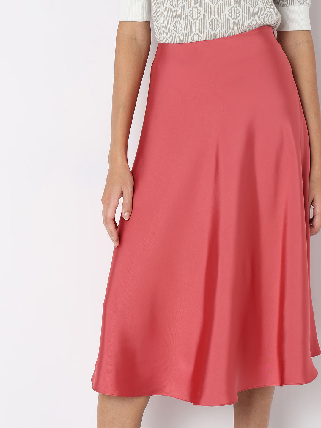 Rose Pink Satin Midi Skirt